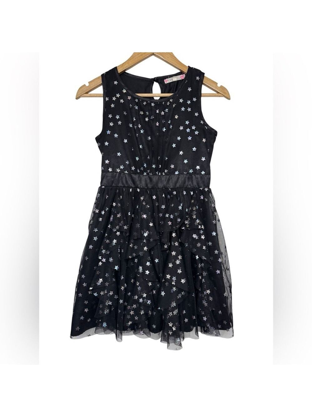 Kandy Kiss Black Star Print Ruffle Tulle Dress Girls Size L (10/12)